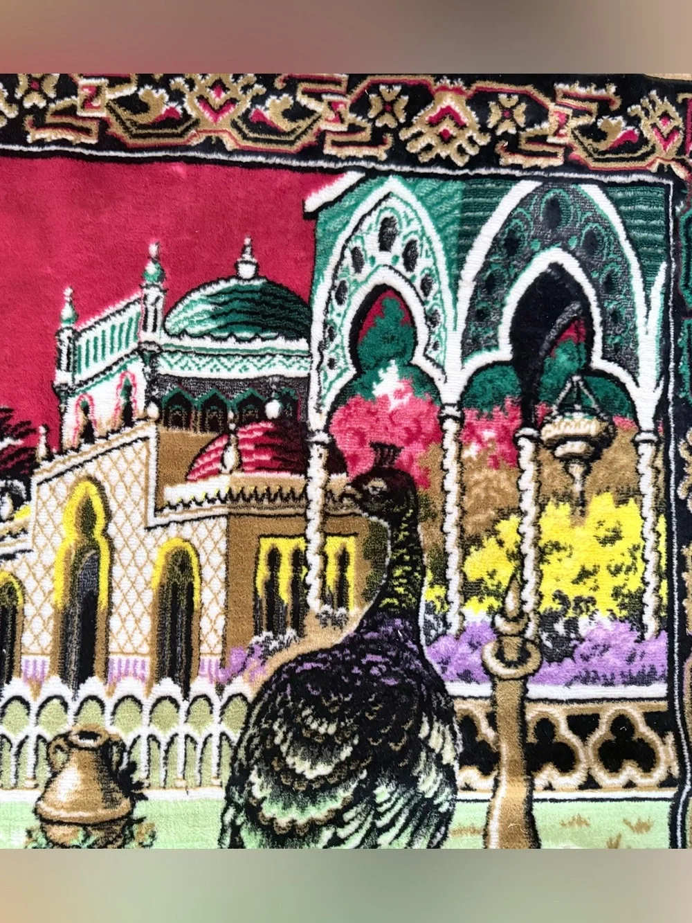 Vintage 1970 Circa Velvet Peacock Wall Tapestry Rug - 64